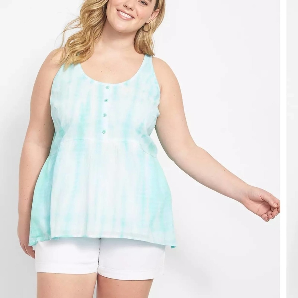 Lane Bryant Classic Henley Scoop-Neck Babydoll peplum tie dye Tank plus size 18